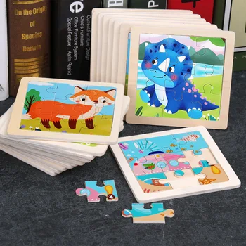 11X11CM Bērnu Izziņas Jigsaw Rotaļlietas, Multfilmas Dzīvnieku Mini Puzzle Bērniem Karšu atbilstošo Spēli Neparasta Mācību Rotaļlietas
