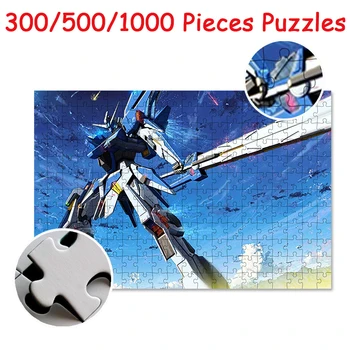 Jigsaw Puzzle Rotaļlietas 300/500/1000PCS Koka Atjautības Gundam Cīnītājiem Japāņu Anime Drukāšanas HD Dāvanu Bērniem Izglītības Rotaļlietas, Pieaugušo
