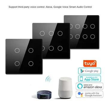 Tuya WiFi Smart Switch Brazīlija Standarta Apgaismojums Luksusa Stikla Paneli Touch-Sensors 4/6 Banda Sienas Slēdzi Darbu Ar Alexa, Google Hom