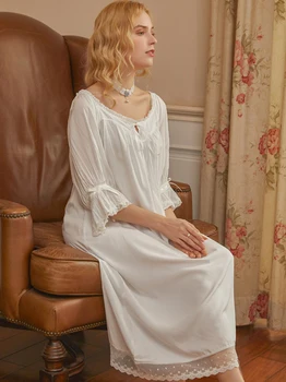 Balta Princese Grūtniecēm, Pidžamas Sieviešu Ruffles Viktorijas Nightdress Izlīdzināšanu Piedurknēm Vintage Naktskrekls Sleepwear Zaudēt Peignoir Drēbes