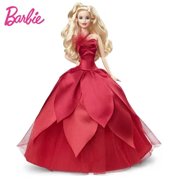 2022 Barbie Paraksts Brīvdienu Barbie Blondīne Viļņaini Mati Lelle Kolekcionējamus Dāvanu Bērniem