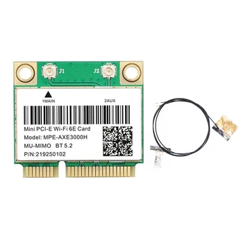 MPK-AXE3000H Wifi Karte+Antena Wifi 6E 2400Mbps Mini PCI-E, BT 5.2 802.11 AX 2.4 G/5.G/6Ghz Wlan Tīkla Karte
