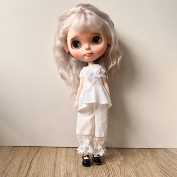 Blythe drēbes Balti izšūti mežģīņu svārki kleita 1/6 30cm BJD anime meitene (Fit Pullip,Ob24, Licca)