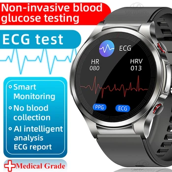 Jaunu Asins Glikozes Smart Skatīties Vīrieši EKG+PPG Sirdsdarbības Ātrums, asinsspiediens, Asins Skābekļa Ķermeņa Temperatūras Monitoringa Viedie rokas Pulksteņi Vīriešu