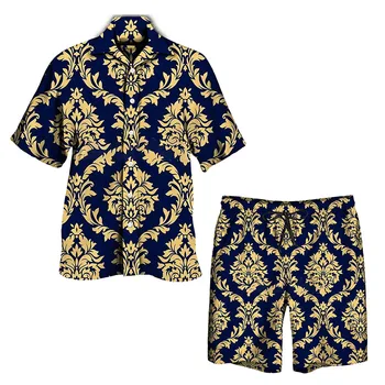 2023 Vīriešiem Komplekti Luksusa Zīmolu Drukāt Atloks Top Gadījuma Krekls Pludmales Šorti Vasaras Streetwear Brīvdienas Havaju Kostīmi Vīriešu S-5XL