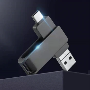 Metāla 360 grādu rotējoša flash drive pasūtījuma logo ātrgaitas USB3.1 /iPhone/Android/Tipa C 4 interfeisu mobilā tālruņa, datora