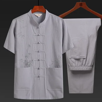 Yourqipao Vasaras 2023 Tang Uzvalks Kokvilnas Veļa pusmūža Gadagājuma T-krekls Ikdienas Ķīniešu Stilā Hanfu Kleitu, Bikses, Topi Komplekts Vīriešiem