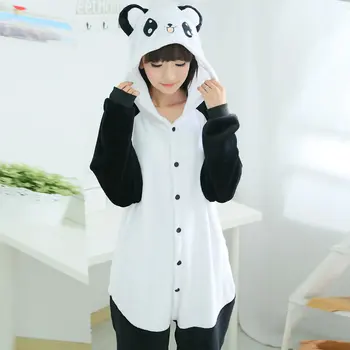 Panda Vilnas Karikatūra Onesies Kigurumi Pieaugušo Ziemas Halloween Cosplay Kostīmu Mīksts Pidžamas Homewear Unisex Sleepwear Naktskrekls