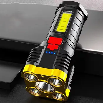 5LED+COB Pārnēsājamo kabatas Lukturīti COB Sānu Gaisma, Viegls, Āra Apgaismojums USB Lādējamu Kempings Lāpu starmetis Kempings