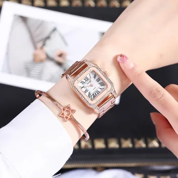 Top Zelta Skatīties Modes Zīmolu Rokas pulksteņi Kvadrātveida Dimanta pulkstenis Nerūsējošā tērauda rokas Pulkstenis mīļākais pulksteņi Dāvanas Sieviešu Pulksteņi